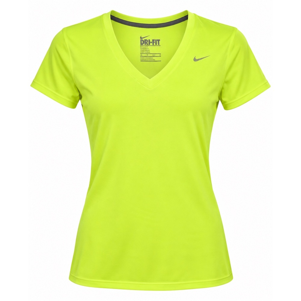 Nike Dri-FIT Women's XS Neon Yellow Green V-Neck Short Sleeve Athletic Shirt
